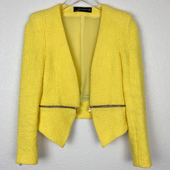 zara yellow tweed jacket